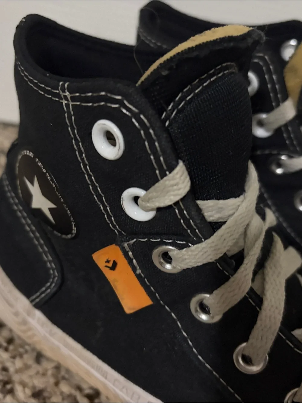 Grunge “Far From Chuck” Black High-Top Canvas Sneakers with White Sole - Kids